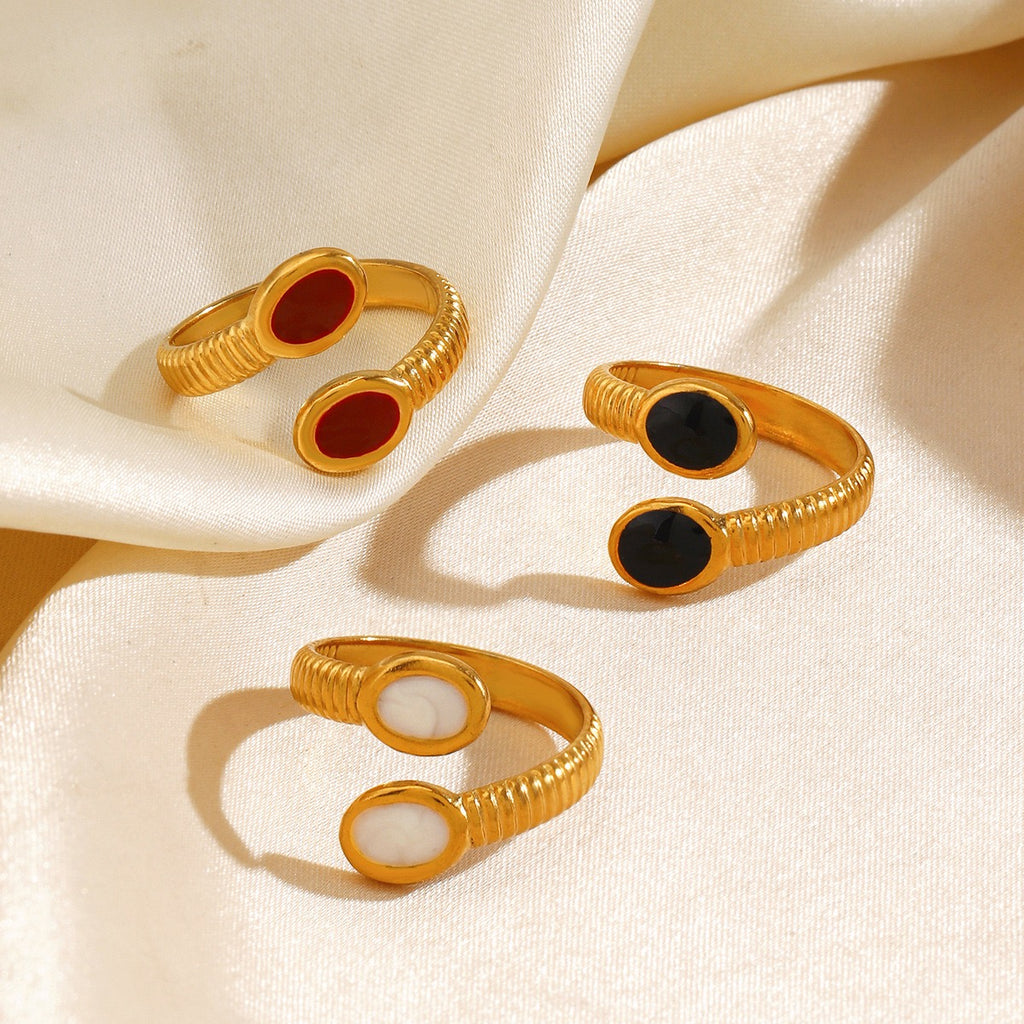 color oval with pattern open ring stainless steel water-resistant
