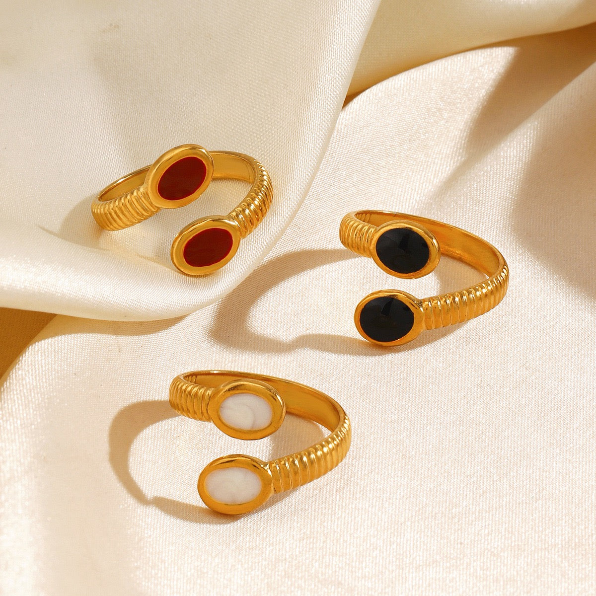 color oval with pattern open ring stainless steel water-resistant