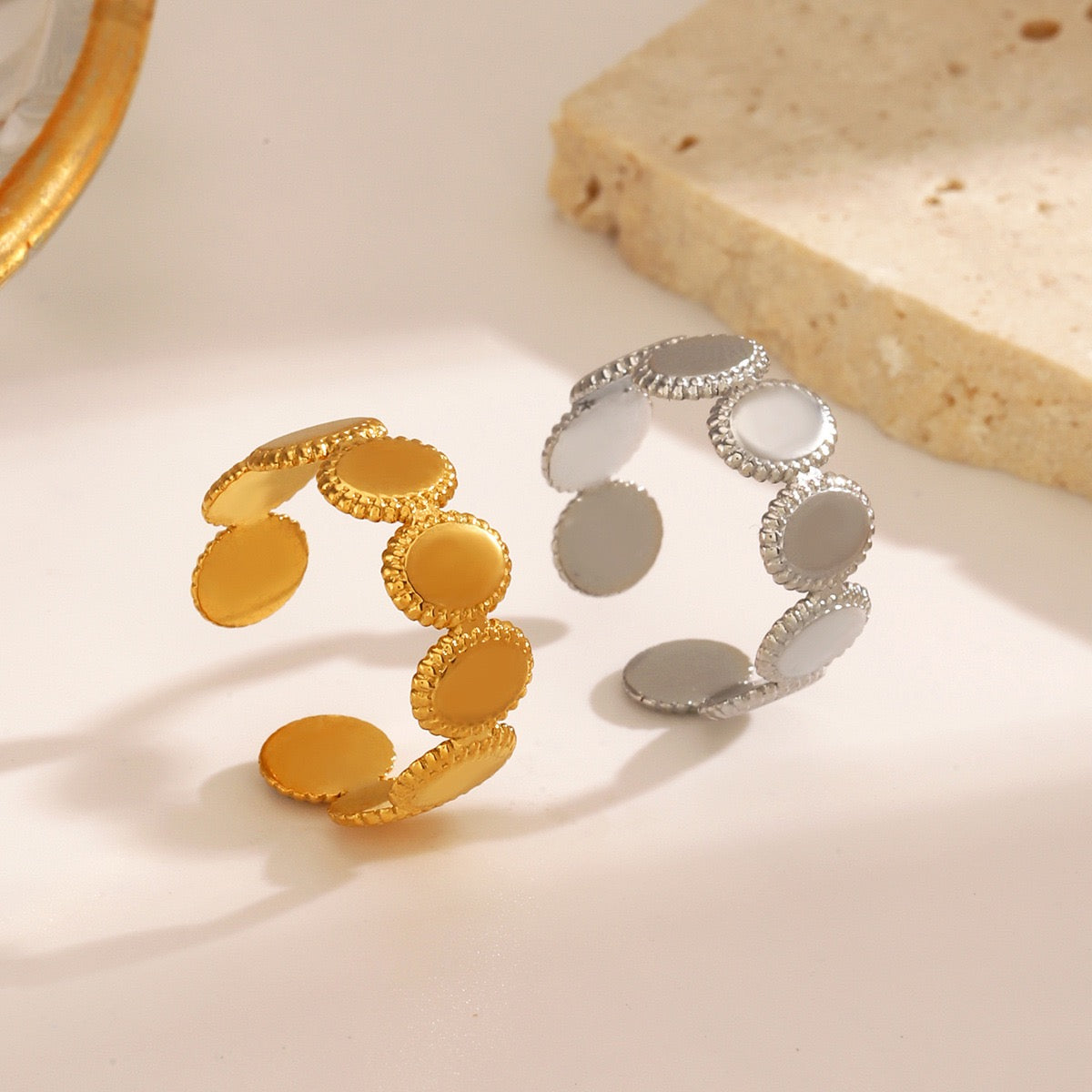 Little ovals simple design adjustable open ring stainless steel water resistant