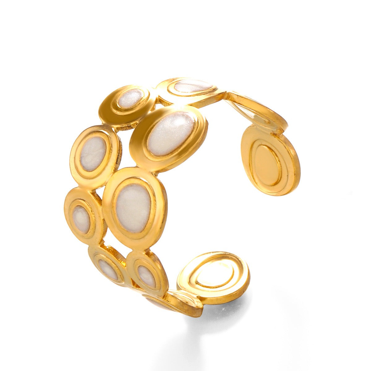 2 layers of small circles with colour ethnic style adjustable ring stainless steel water resistant