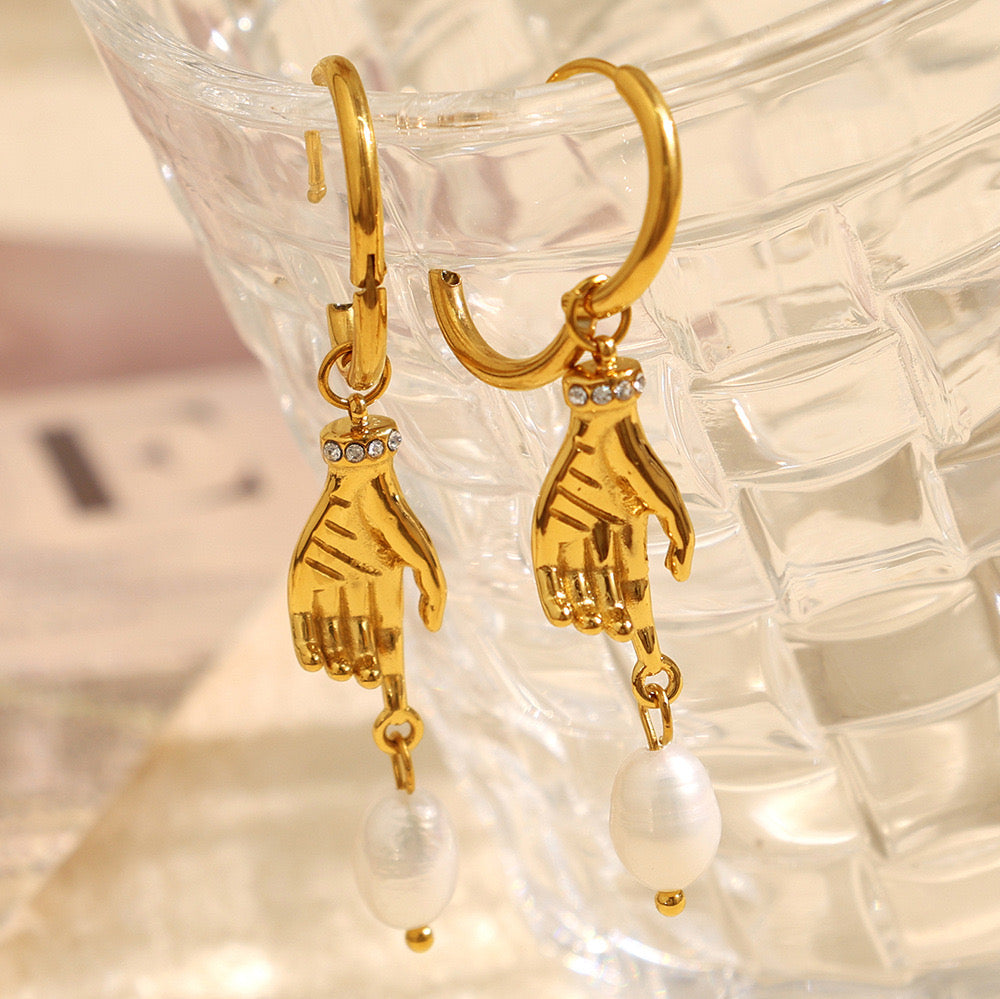 Fresh water pearls with hand cool dangle style earrings stainless steel tarnish free water resistant