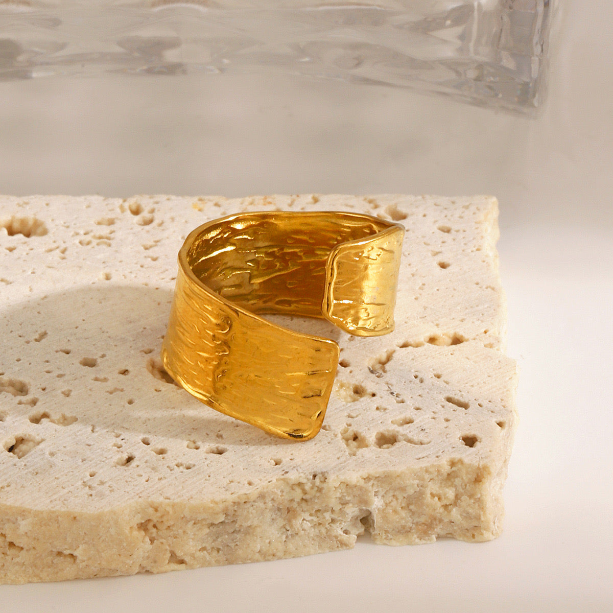 Chunky unequal design adjustable size stainless steel tarnish free water resistant ring