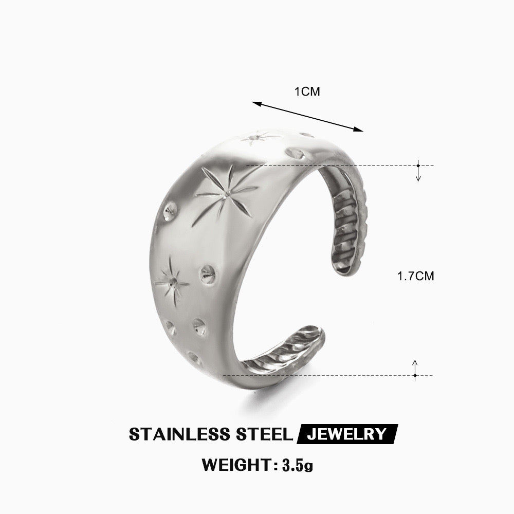Starry sky design chunky adjustable ring stainless steel tarnish free water resistant