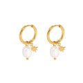 Fresh water pearl with star design classic hoops earrings stainless steel water resistant