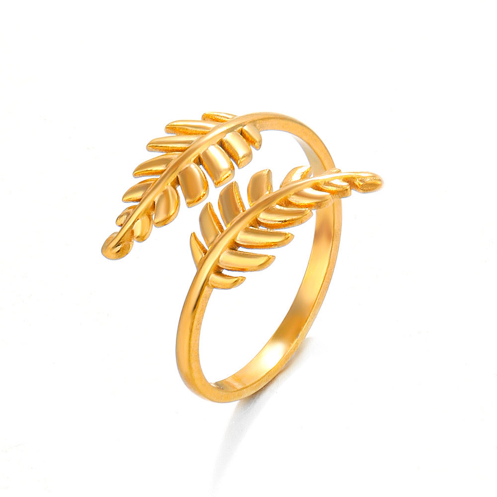 Tree leaf adjustable ring stainless steel water resistant tarnish free