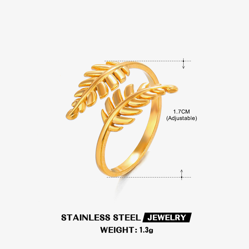 Tree leaf adjustable ring stainless steel water resistant tarnish free