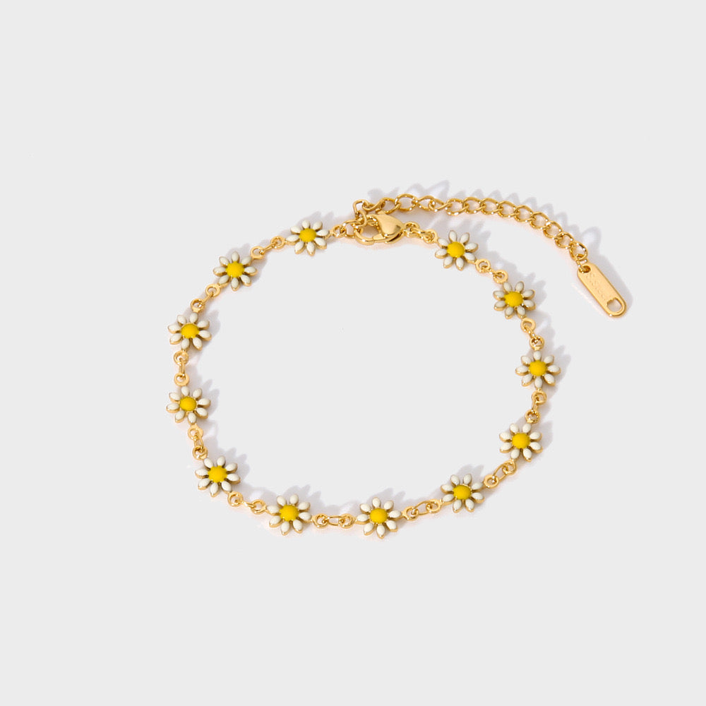 Daisy design stainless steel adjustable bracelet water resistant