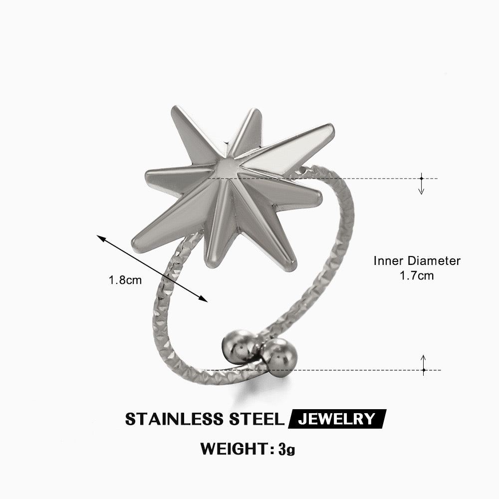 Star design stainless steel tarnish free water resistant adjustable size gold&silver ring