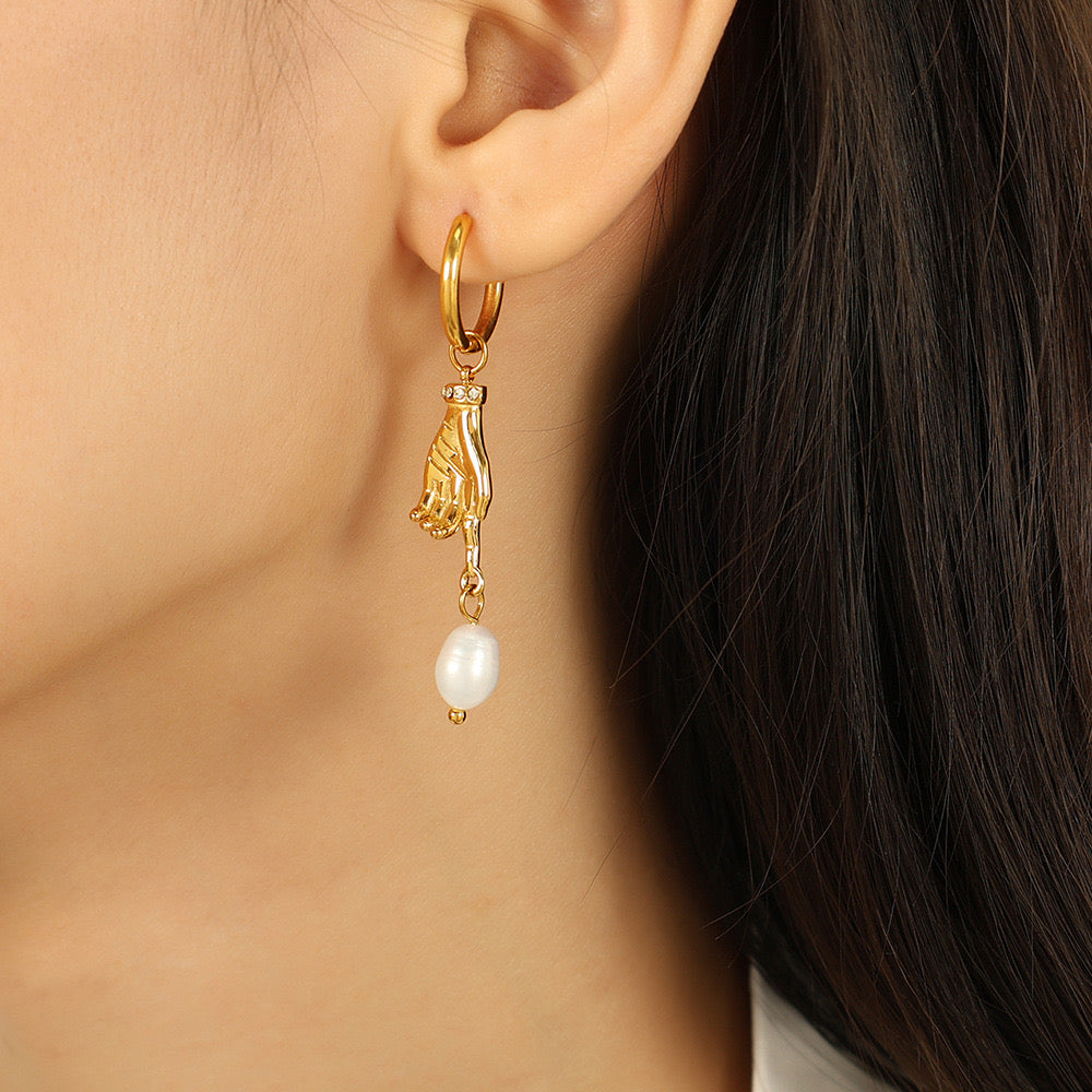 Fresh water pearls with hand cool dangle style earrings stainless steel tarnish free water resistant