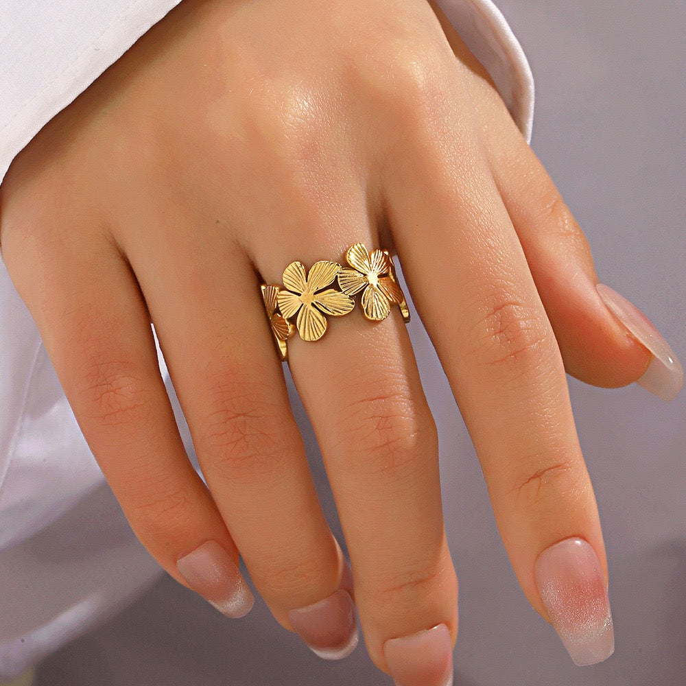wreath flowers design silver&gold open adjustable rings stainless steel tarnish free