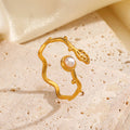 Pearl with leaf nature design adjustable stainless steel water resistant ring