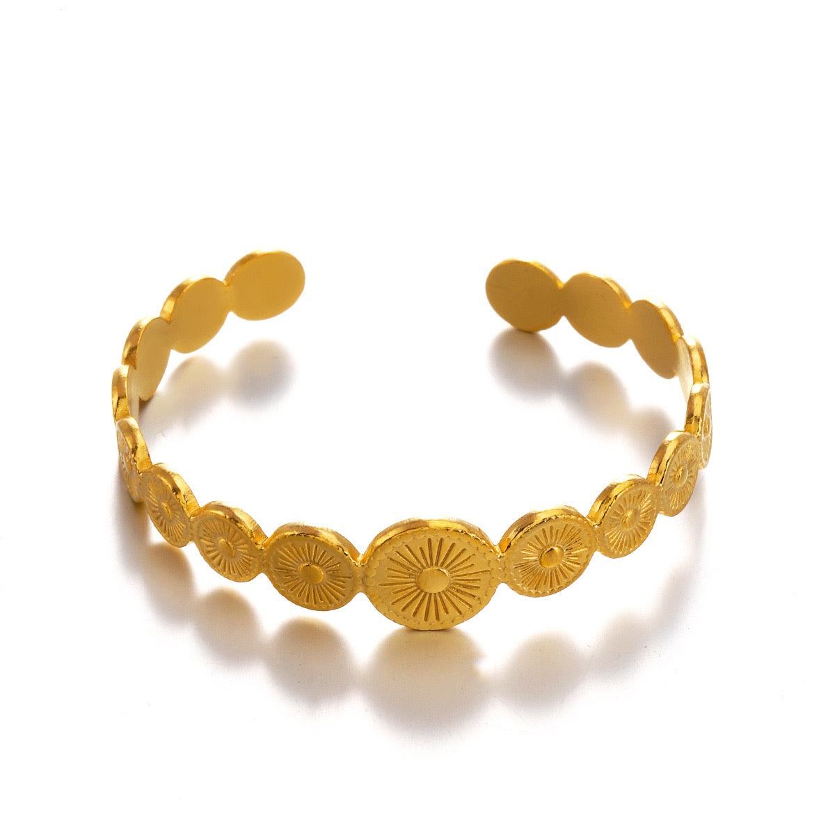 Ethnic style circles deign adjustable open bangle stainless steel water resistant