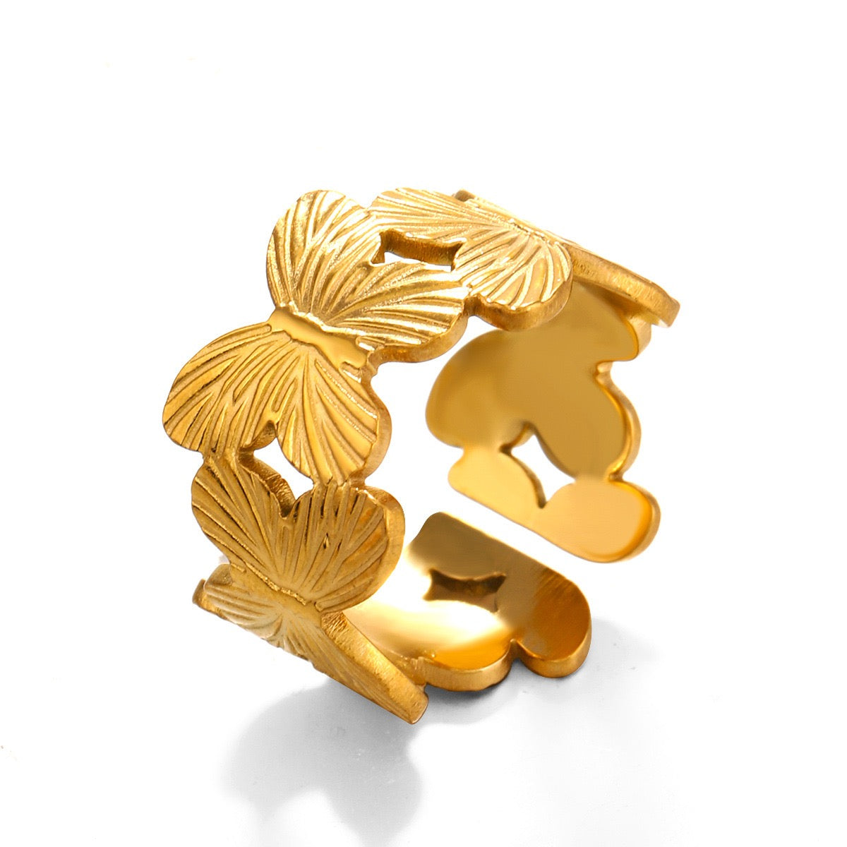 Butterflies chunky adjustable ring stainless steel water-resistant