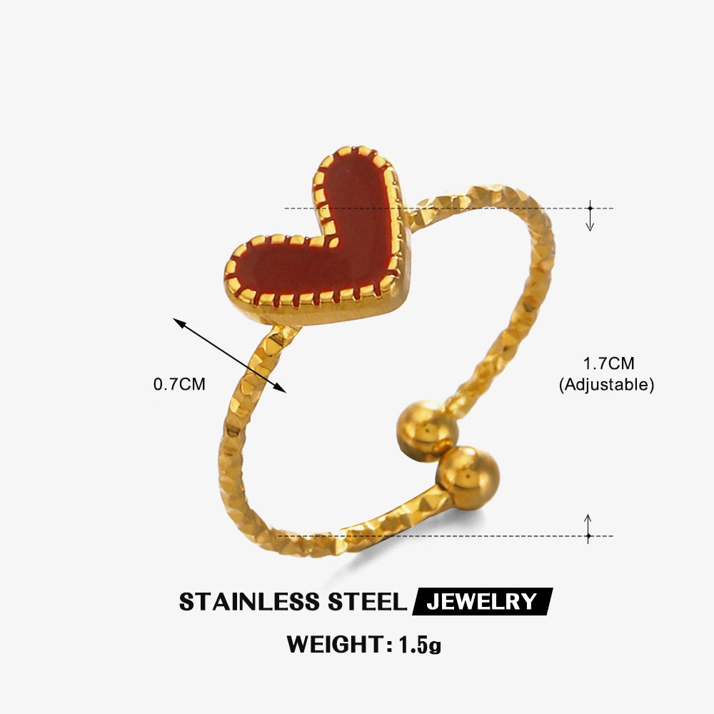 Little colourful heart design adjustable open ring stainless steel tarnish free water resistant