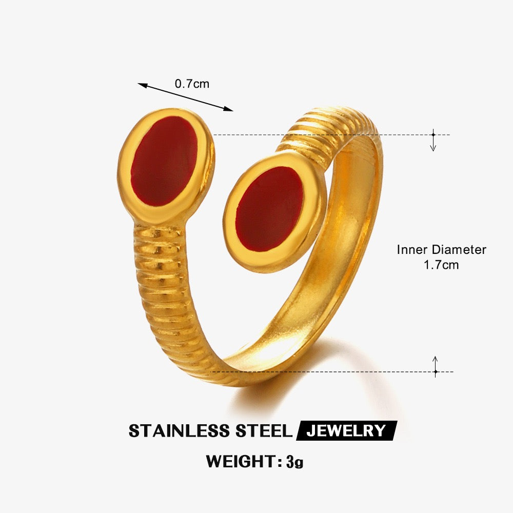 color oval with pattern open ring stainless steel water-resistant