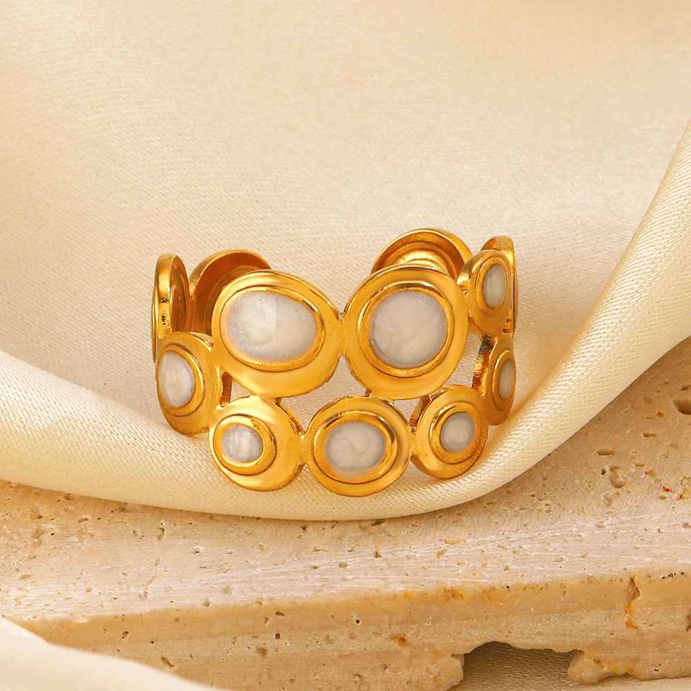 2 layers of small circles with colour ethnic style adjustable ring stainless steel water resistant