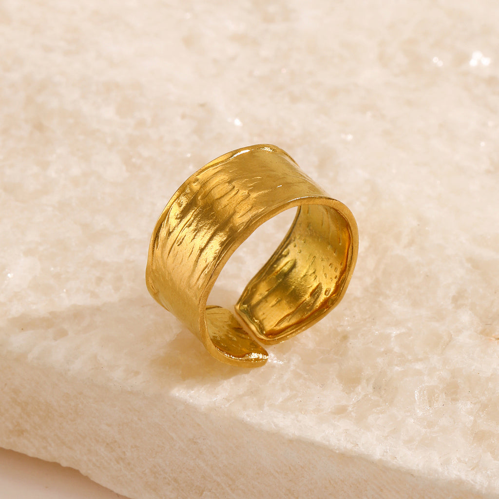 Shiny texture simple adjustable ring gold & silver stainless steel water resistant tarnish free