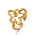 Floral geometric design adjustable open ring stainless steel water-resistant