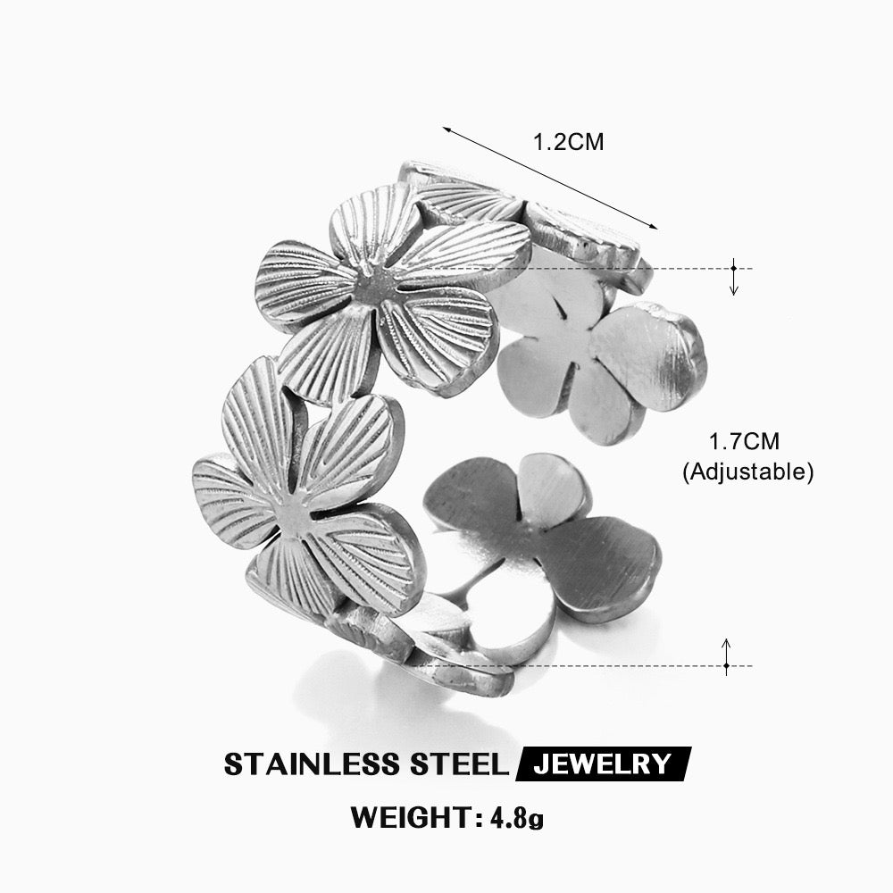 wreath flowers design silver&gold open adjustable rings stainless steel tarnish free