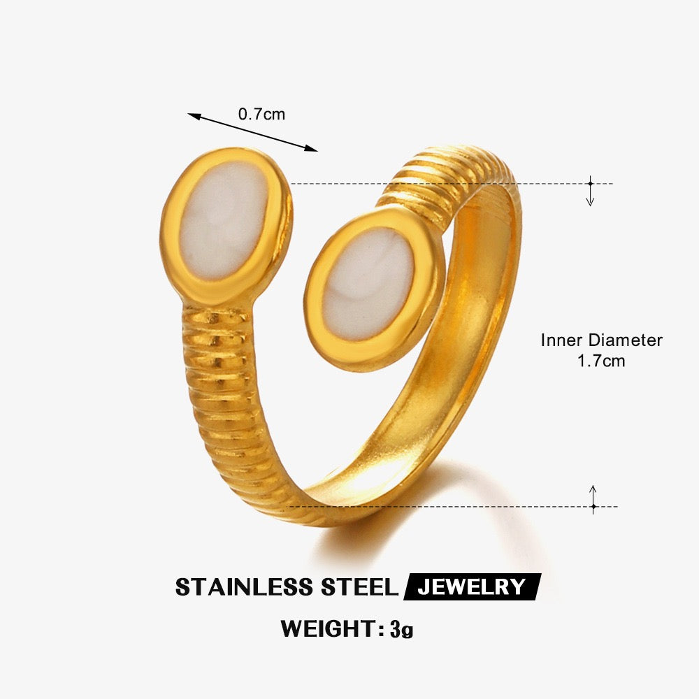 color oval with pattern open ring stainless steel water-resistant