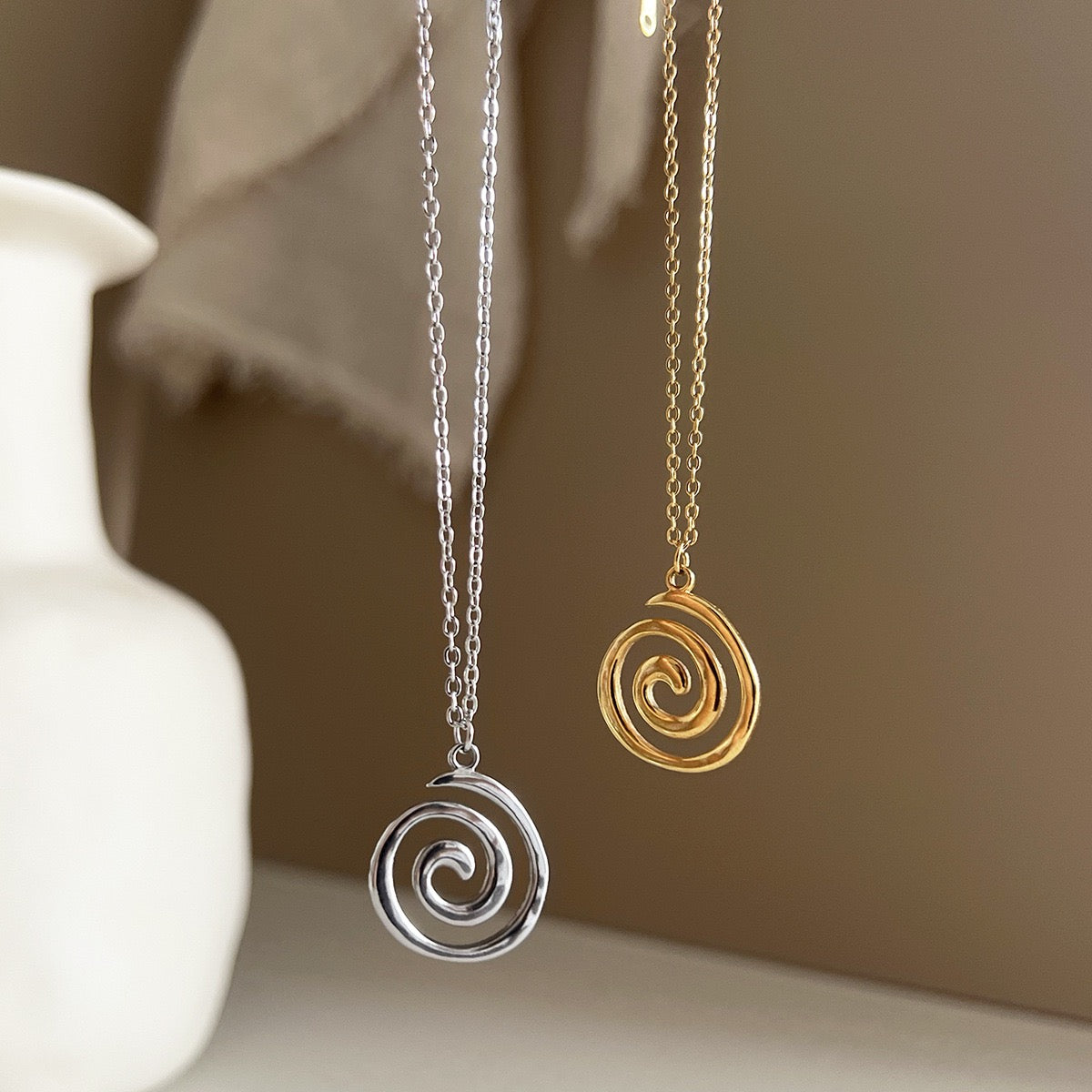 Swirl ocean inspired design silver&gold necklace stainless steel tarnish free water resistant