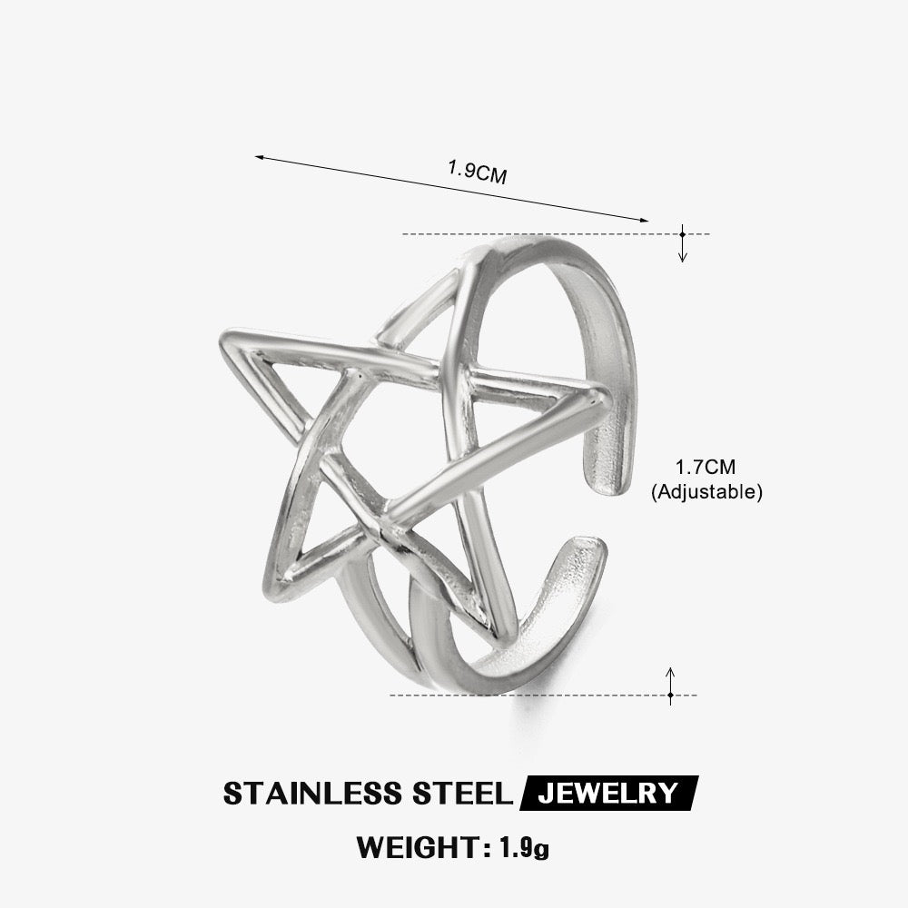 Five-pointed star adjustable stainless steel water-resistant ring