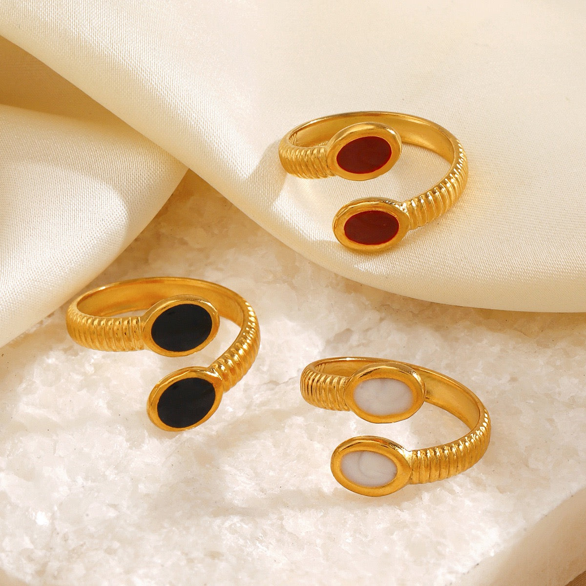 color oval with pattern open ring stainless steel water-resistant