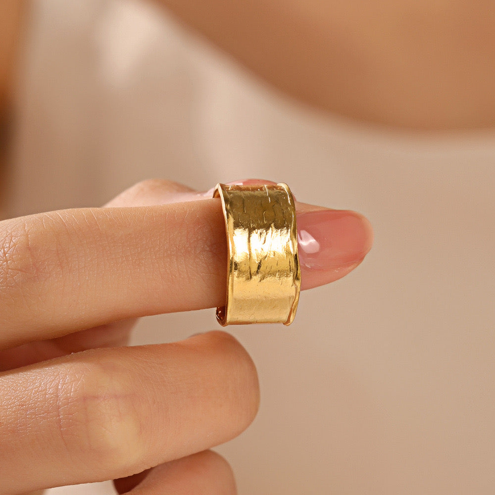 Shiny texture simple adjustable ring gold & silver stainless steel water resistant tarnish free