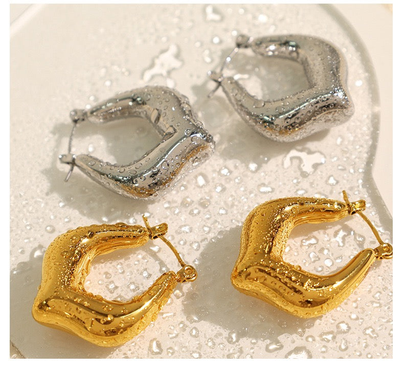 New shape essential hoops earrings silver&gold stainless steel waterproof