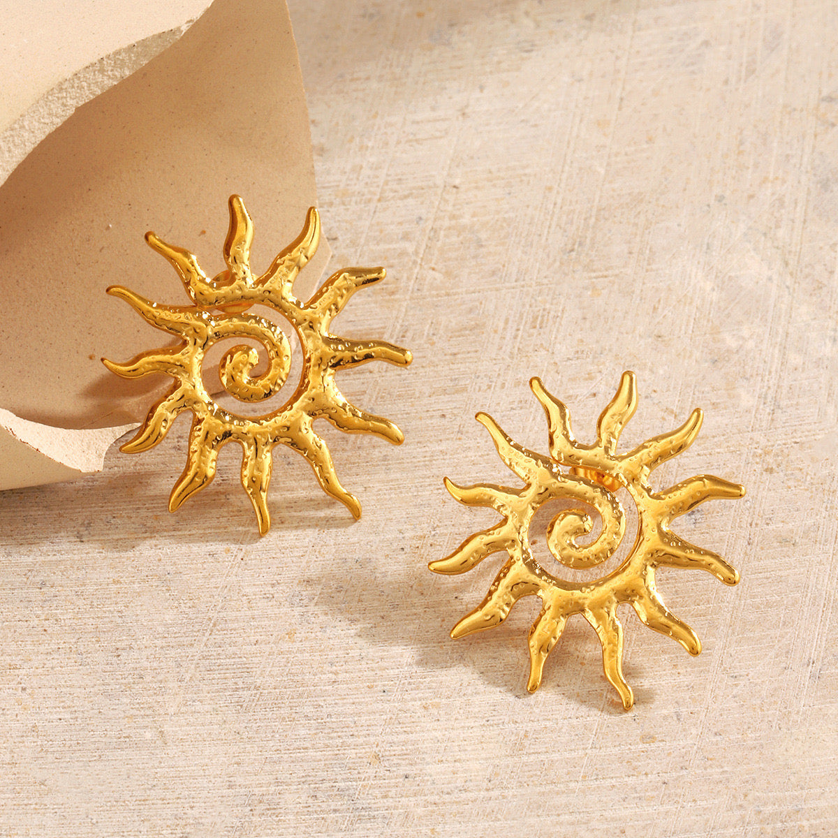 Large Sun with swirl pattern stylish studs earrings stainless steel