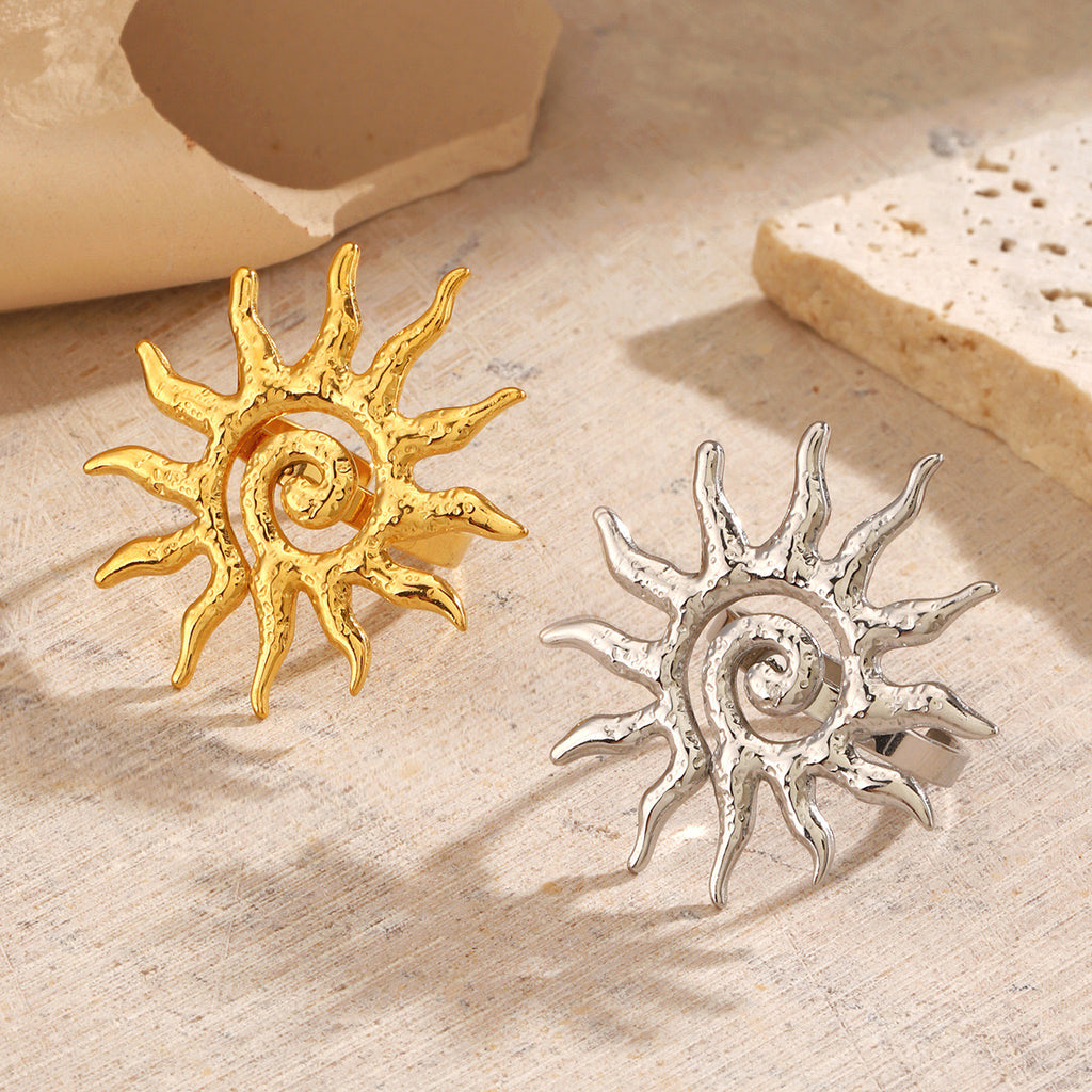 Sun with Swirl pattern ocean inspired adjustable ring stainless steel tarnish free water resistant  confidence and stylish