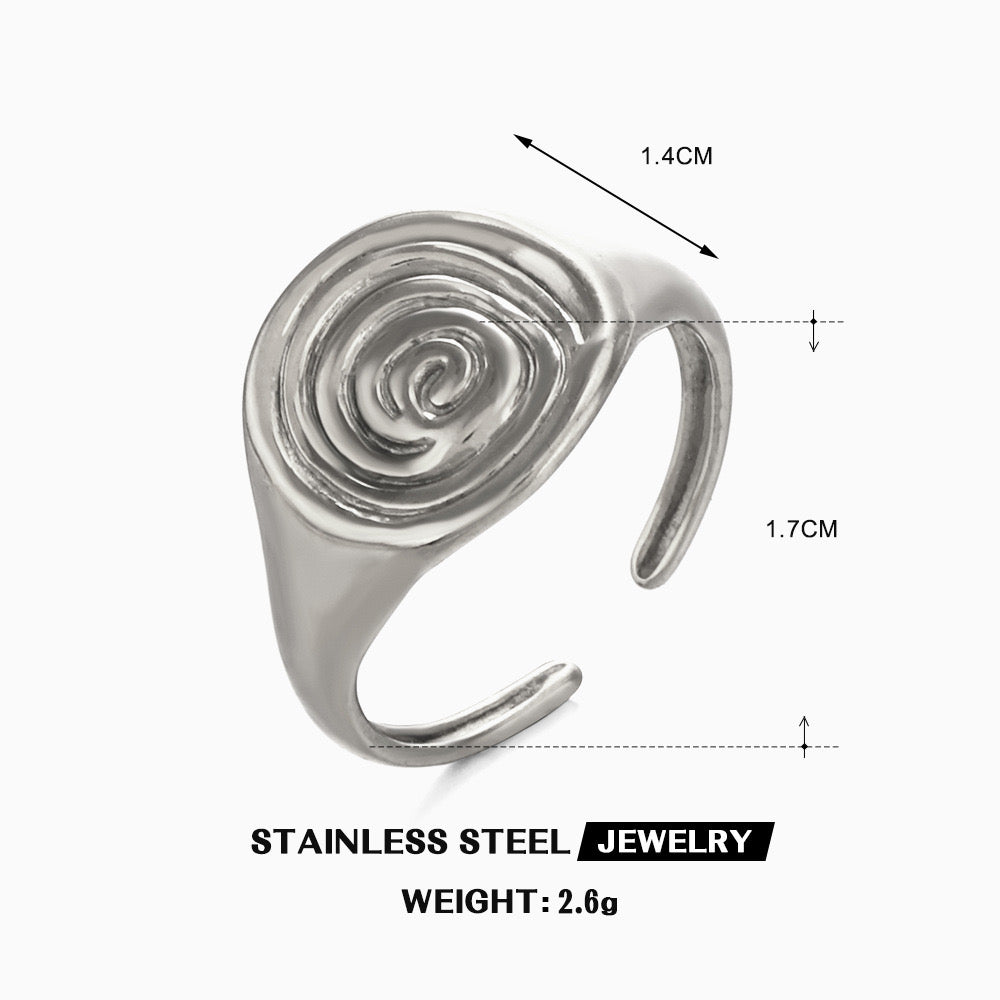 Swirl ocean inspired adjustable ring stainless steel tarnish free water resistant