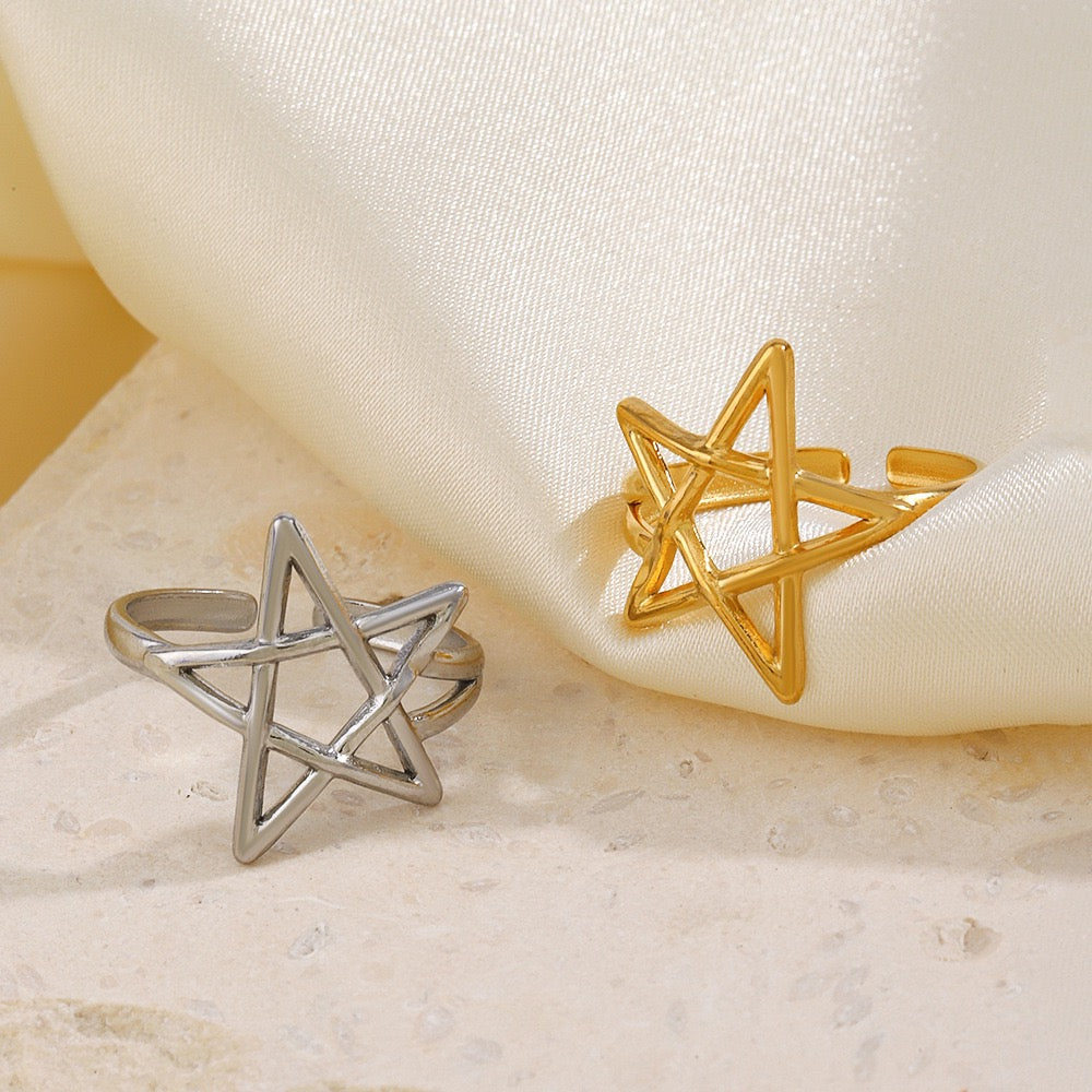 Five-pointed star adjustable stainless steel water-resistant ring
