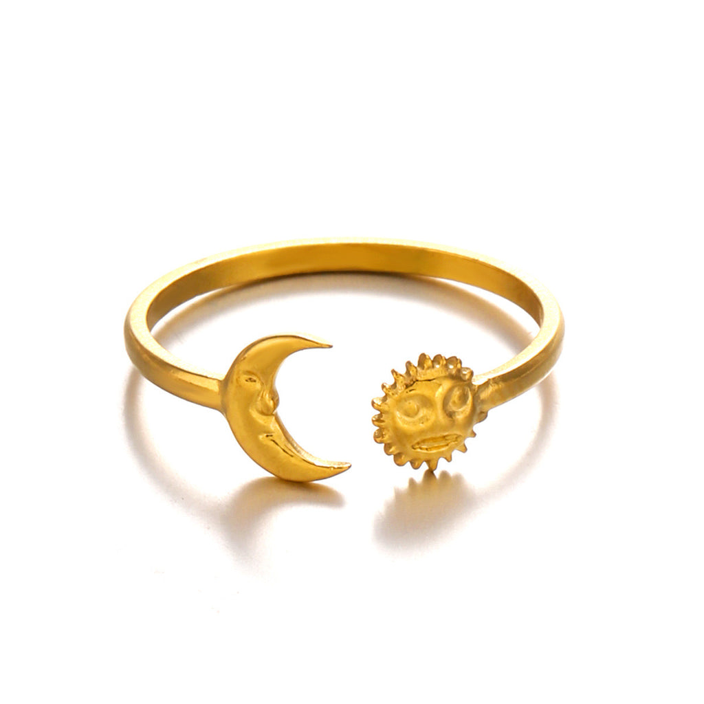 Energy design with Sun and Moon adjustable open ring Stainless steel tarnish free water resistant