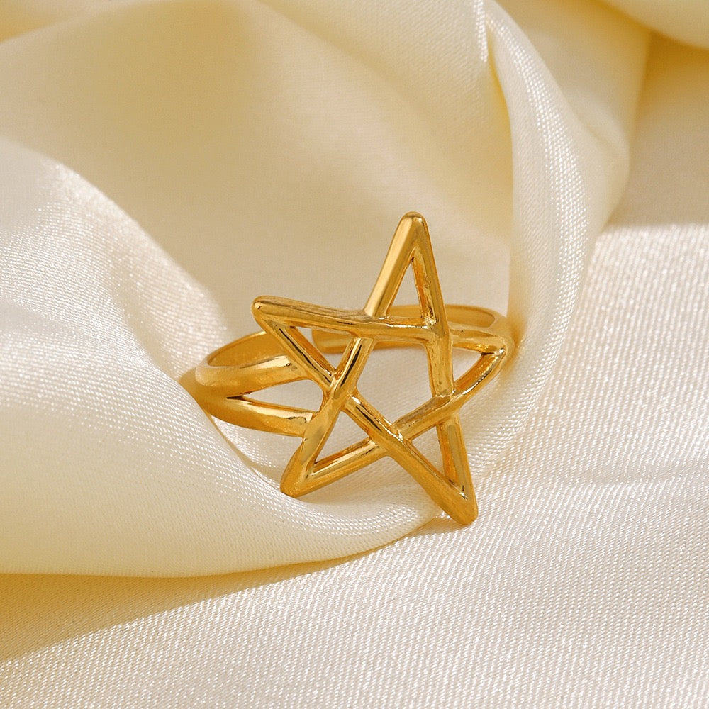 Five-pointed star adjustable stainless steel water-resistant ring