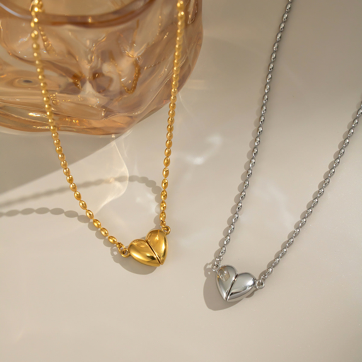 Classic love Heart magnet open design necklace stainless steel tarnish free
