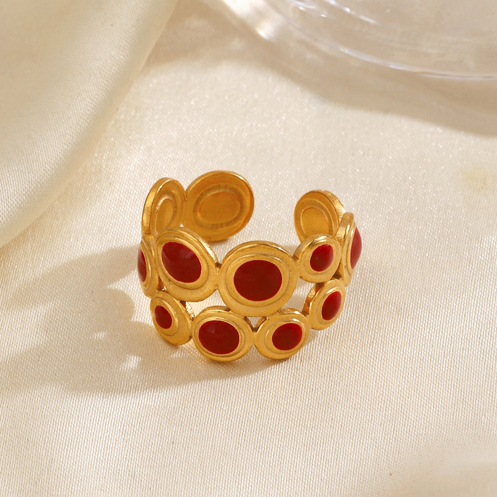 2 layers of small circles with colour ethnic style adjustable ring stainless steel water resistant