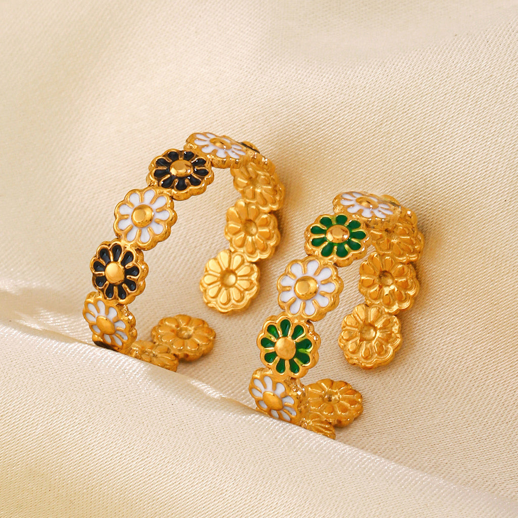 Floral Daisy design adjustable ring 18K Gold stainless steel tarnish free water resistant