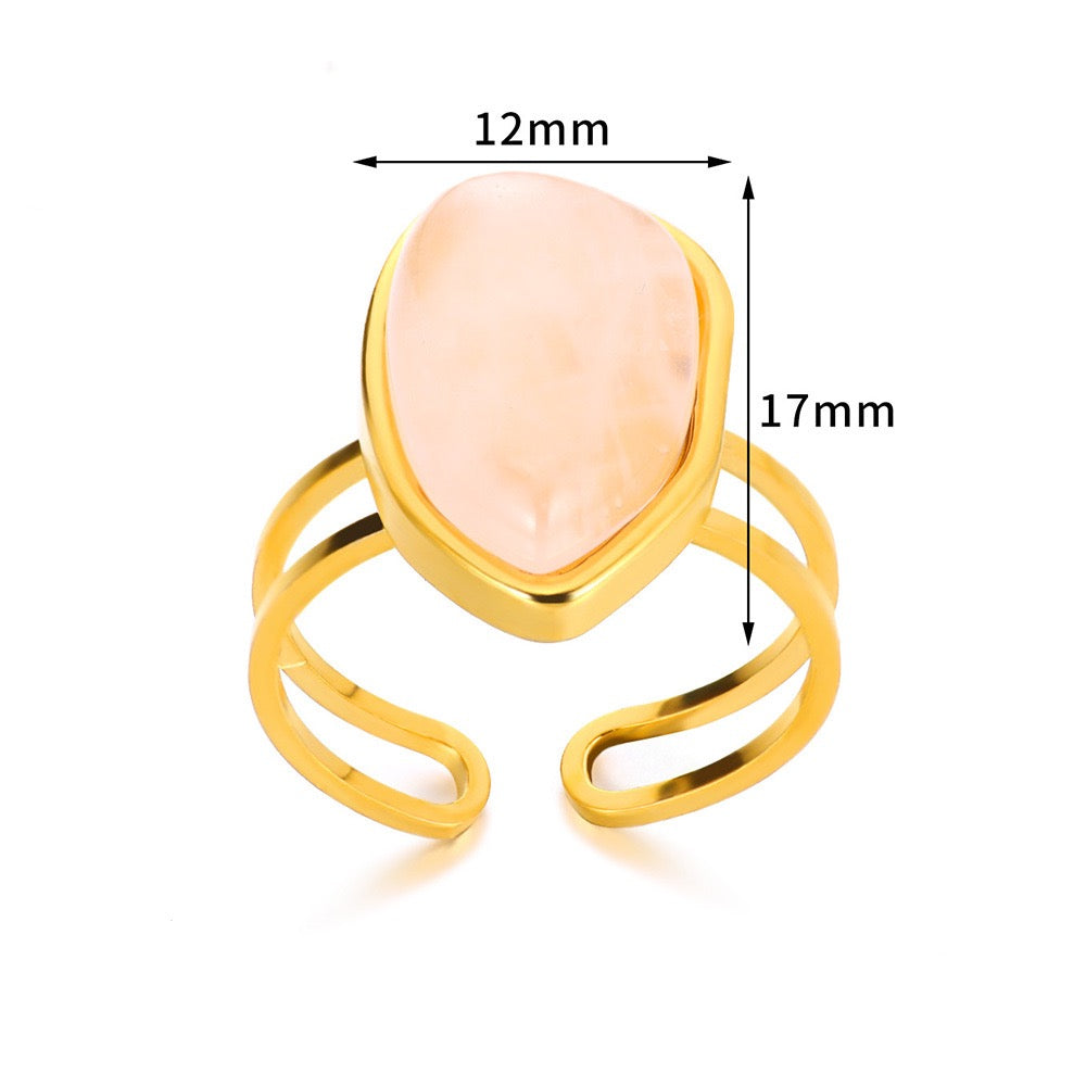 Gem stones adjustable open ring stainless steel tarnish free