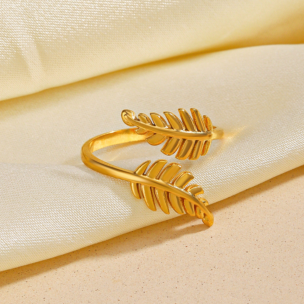 Tree leaf adjustable ring stainless steel water resistant tarnish free