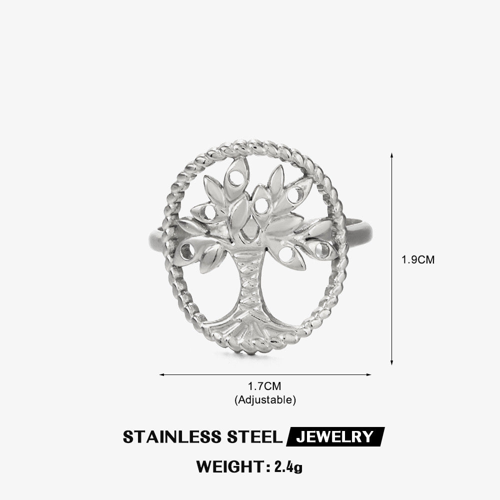 Tree life design stainless steel tarnish free adjustable size gold& silver ring