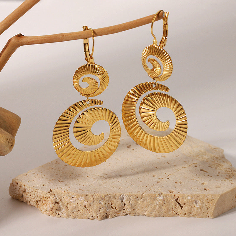 Swirls design ocean inspired dangle earrings stainless steel water resistant