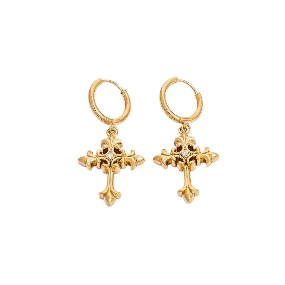 Cross with diamond fashion design dangle earrings stainless steel tarnish free