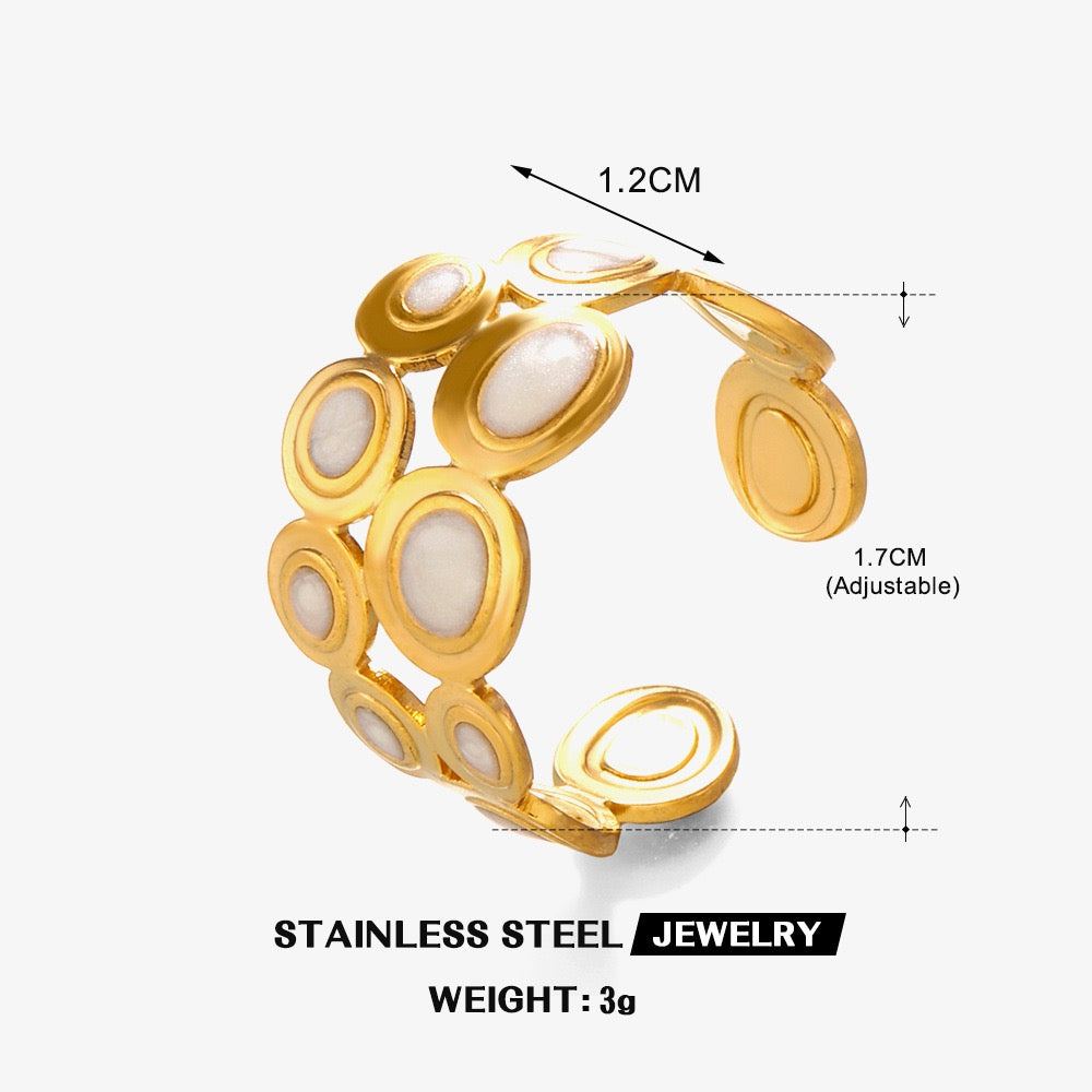 2 layers of small circles with colour ethnic style adjustable ring stainless steel water resistant