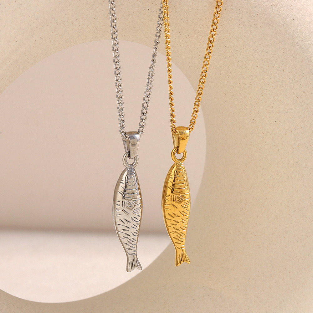 Fish ocean inspired design necklace stainless steel tarnish free water resistant
