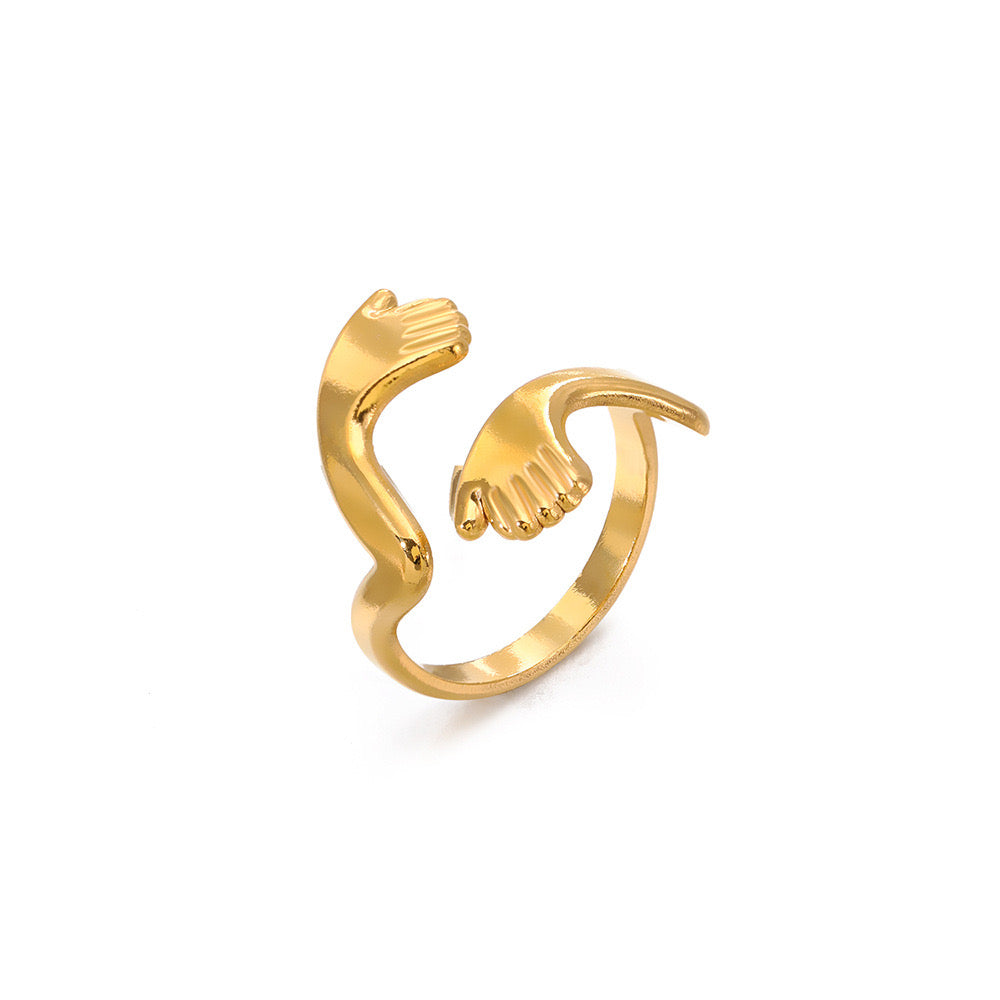 Big love hug with two hands adjustable ring Gold & silver stainless steel tarnish free water resistant