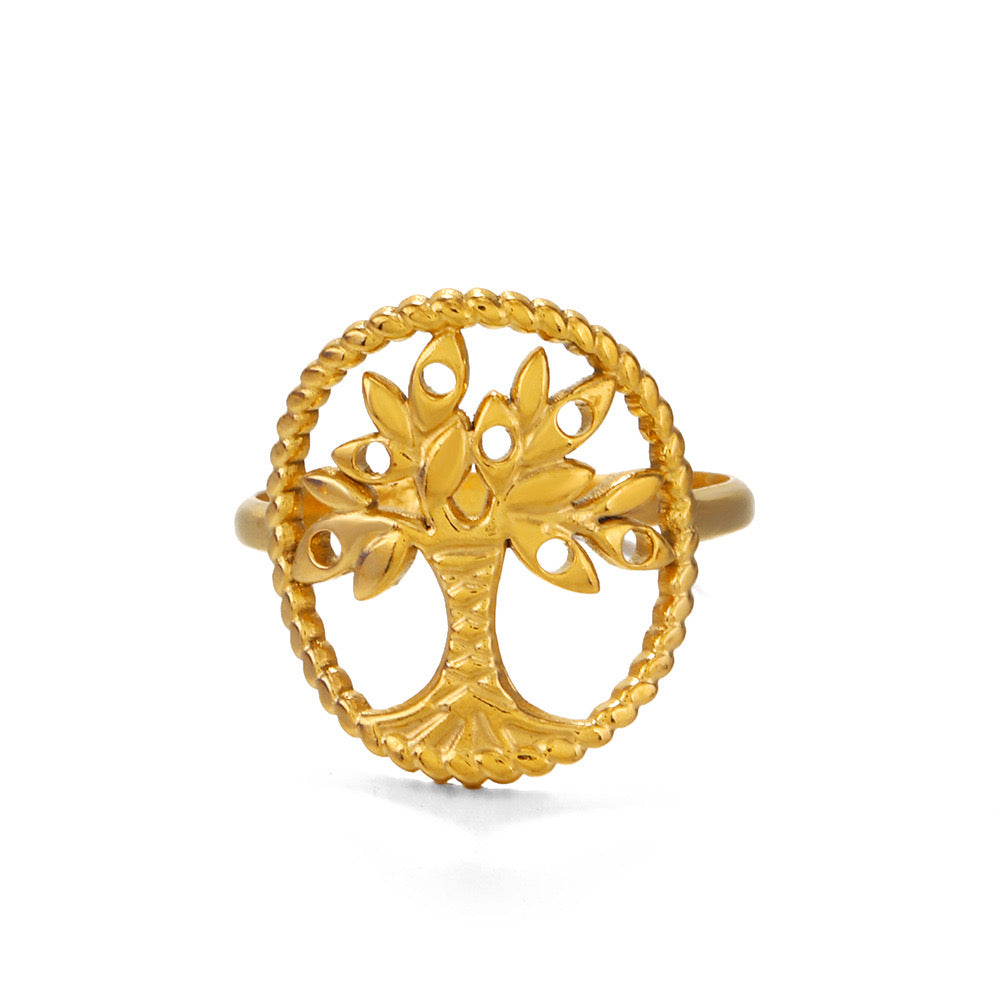 Tree life design stainless steel tarnish free adjustable size gold& silver ring