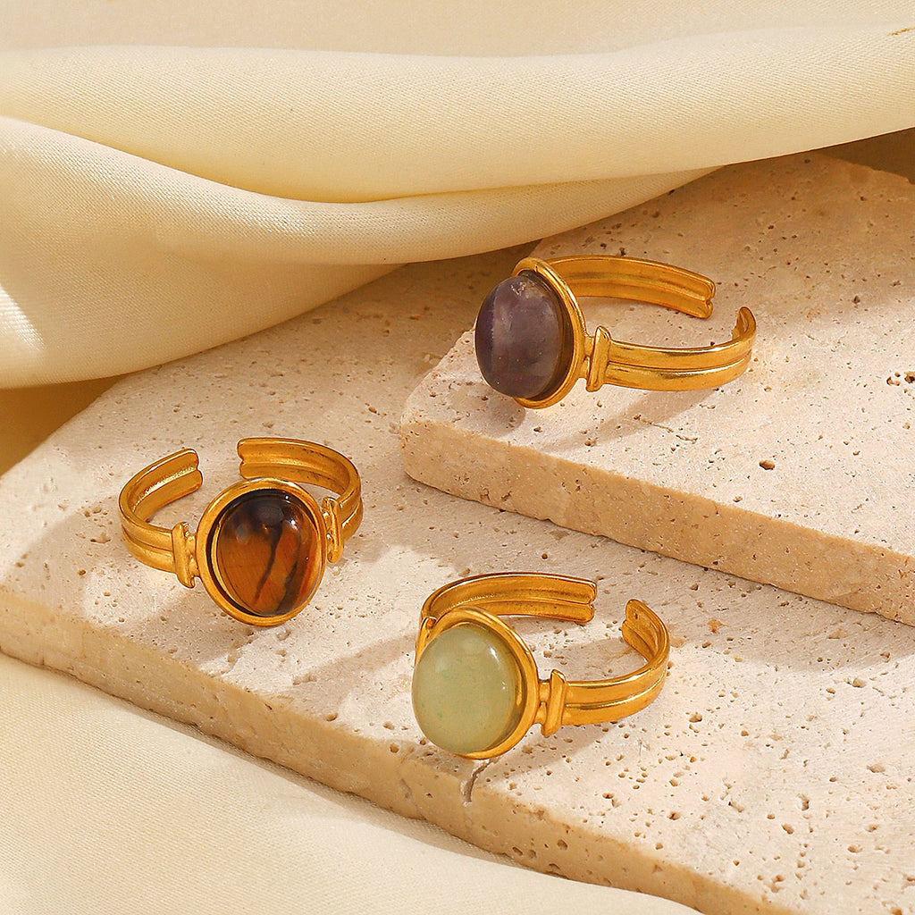Stone circles classic energy design adjustable open ring stainless steel water resistant