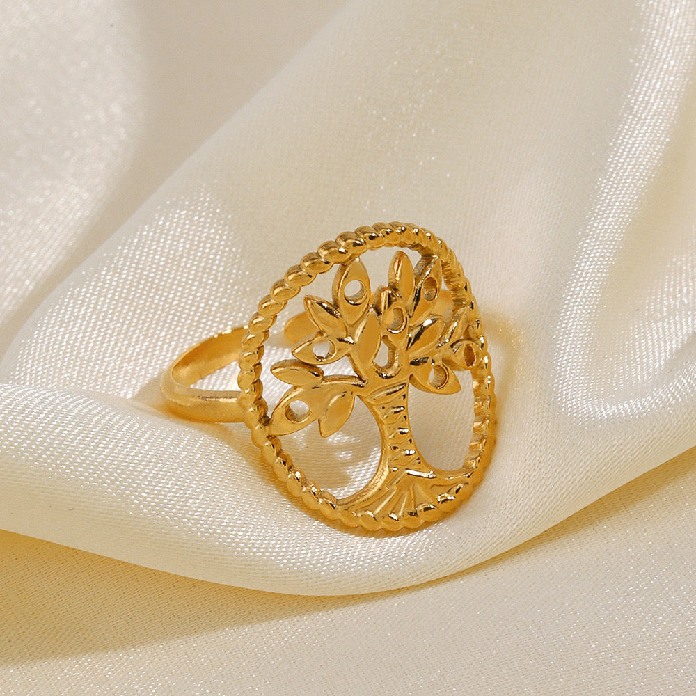 Tree life design stainless steel tarnish free adjustable size gold& silver ring