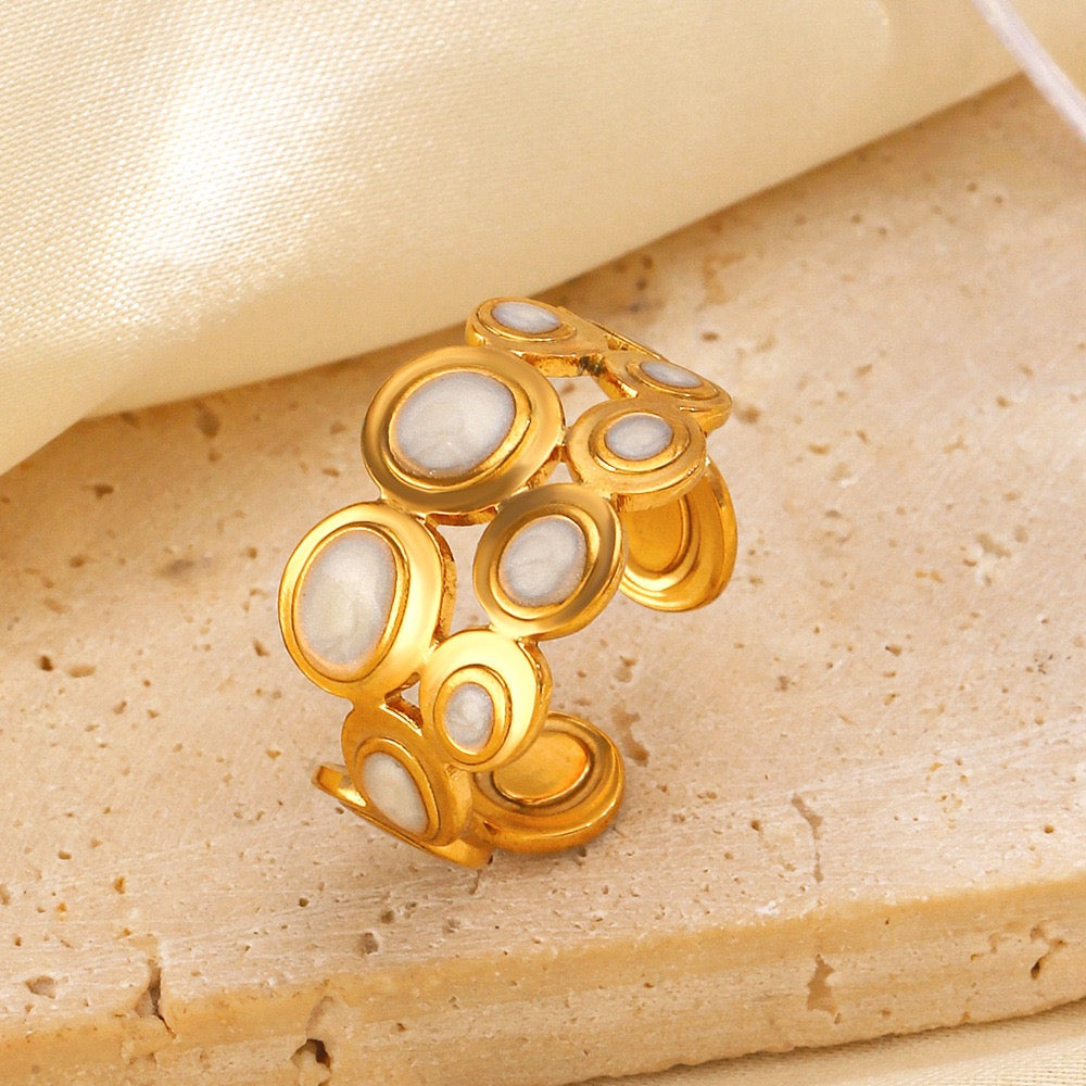 2 layers of small circles with colour ethnic style adjustable ring stainless steel water resistant